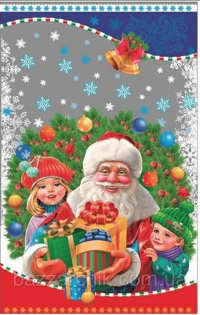 Пакет для новорічних подарунків целофановий прозорий + метал, з малюнком 25х40 см в пачці 100 шт. Прозорий Unison (PP 509 NY)