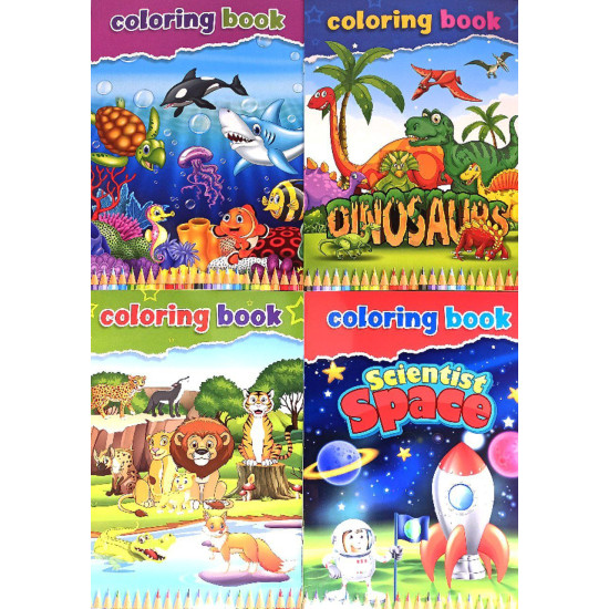 Альбом  раскраска "Космос, звери, рыбы, динозавры" А4, 8 листов Unison (BK-30137)