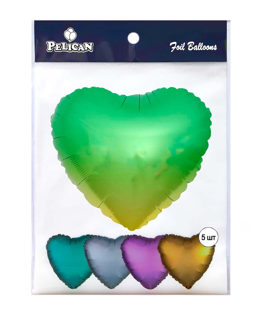 Шарик фольгированный Pelican 18' СЕРДЦЕ ОМБРЕ ЗЕЛЕНО ЗОЛОТОЕ 45 см, (5шт) Зеленый Pelican (833680)