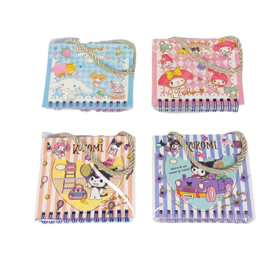 Блокнот на спіралі 70 аркушів "Сумочка-Зайчик-Kuromi" 9 х 11,5см,  4 види (WZ-001)