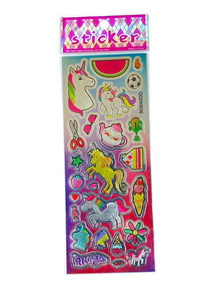 Наліпка пластикова лазерна 7 х 17см "Стікери з однорогами" (QQHH036)