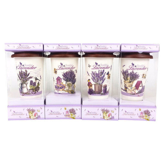 Стакан керамический 420мл с силиконовой крышкой "Лаванда" 4 вида (703)