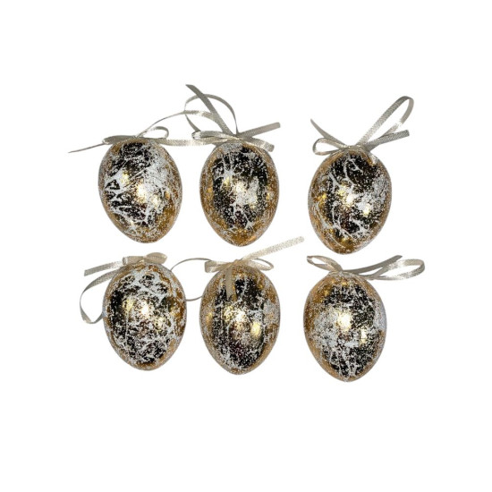 Набор пасхальных яиц 6 х 4см Ретро-золото - 6шт с лентой (L00141)