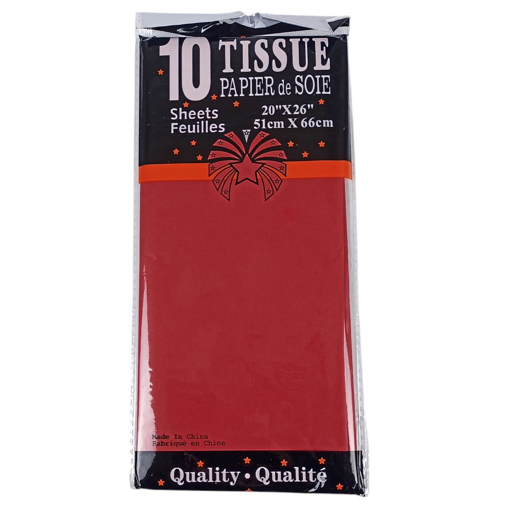 Бумага тишью 10 листов 50 х 66см, 14гр, Красная (CQ205 P-199)