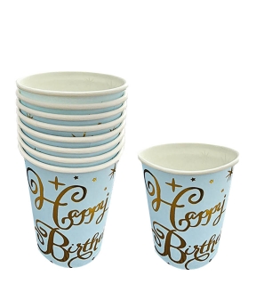 Стаканчики бумажные TM Pelican  "Happy Birthday голубые с золотыми звездочками"   10шт (871423)