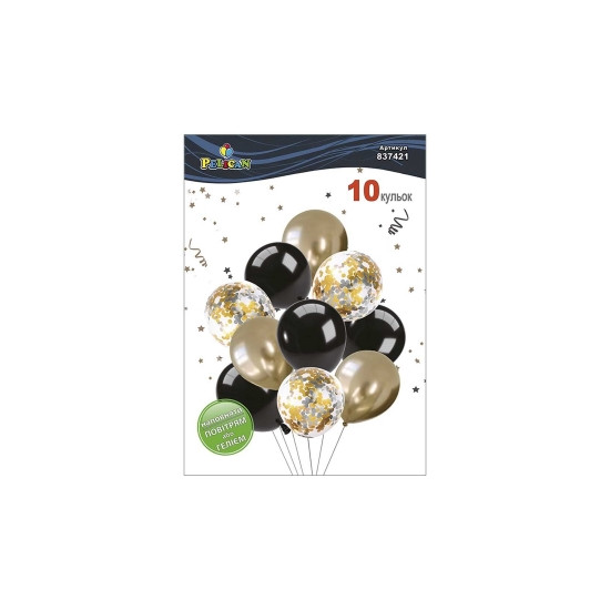 Набор из 10 латексных шариков "Черное мерцание" хром, Pelican (837421)