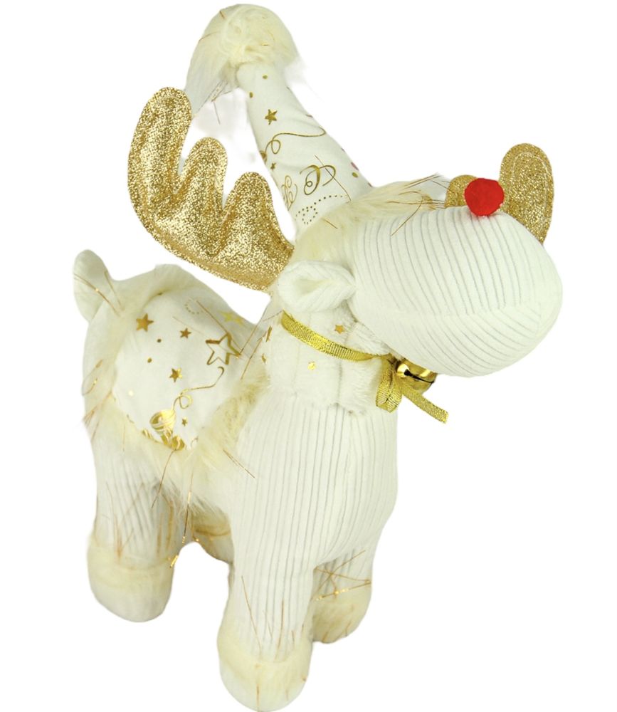 Новогодняя мягкая игрушка Очаровательный Олень стоящий бело-золотой 40 см (L01161)