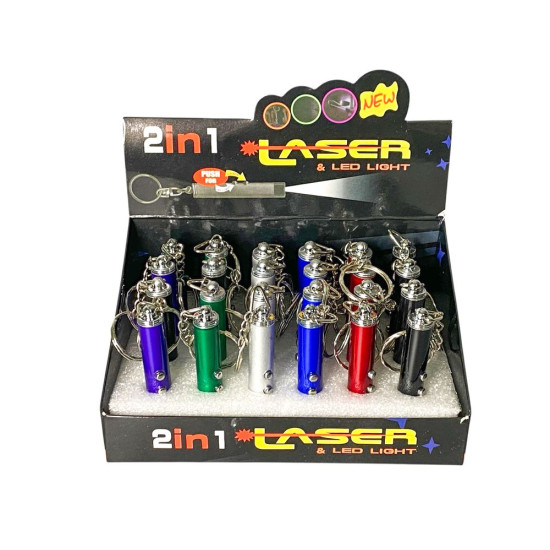 Фонарик брелок LED, алюминиевый, 3 в1 свет, лазерное мерцание 6,5см (154-1)