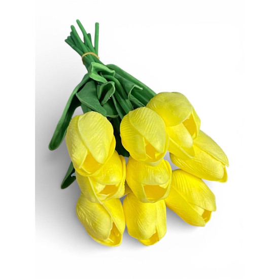 Букет латексних тюльпанів з ефектом живого дотику 9 бутонів (4 х 4см)  жовтий  34 см Жовтий Marill (C30444-08)