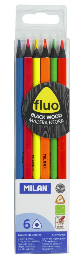 Карандаши "Fluo" ТМ "MILAN" 6цветов2,9мм, черные треугольные Milan (0752306)