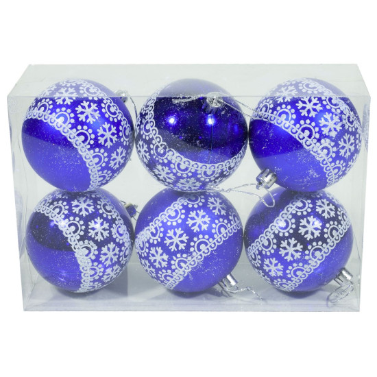 Набор шаров синие "Узор снежинки" D 8см (6шт) (9990)