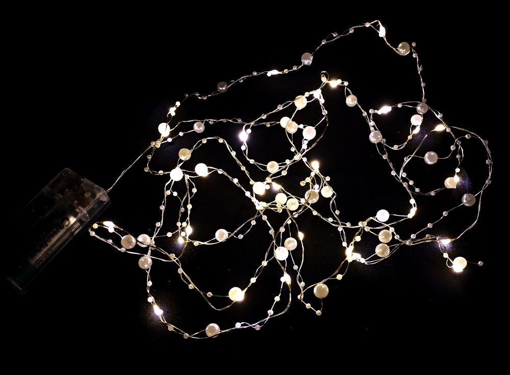 Ожерелье-роса 30 LED на микро батарейках, 3м, белый теплый Без бренда (1966-30)