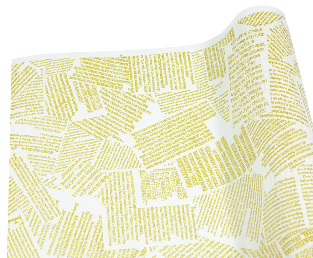 Крафт бумага белая "газета" золотой шрифт Белый Unison (Пт 414.1)