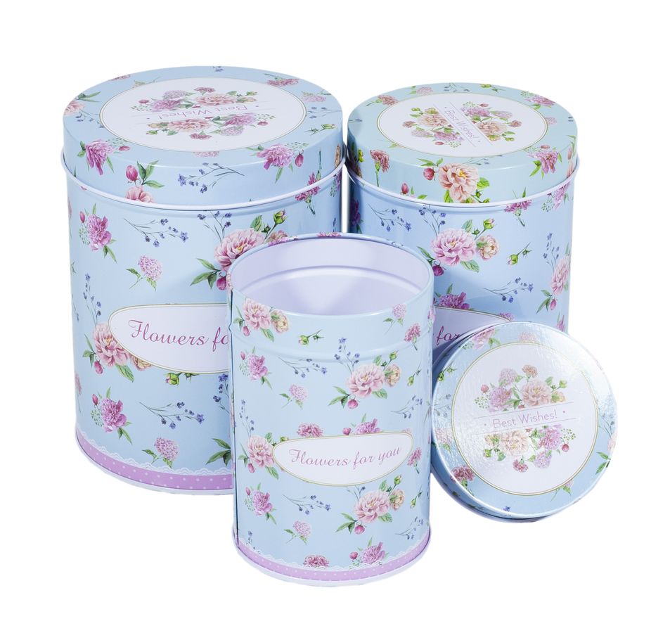 Подарункова коробка MT-213-06, металева, блакитна, кругла, 7.4x10.9cm/8.9x12.9cm/10.6x13.8cm. 3шт. в наборі (MT-213-06)