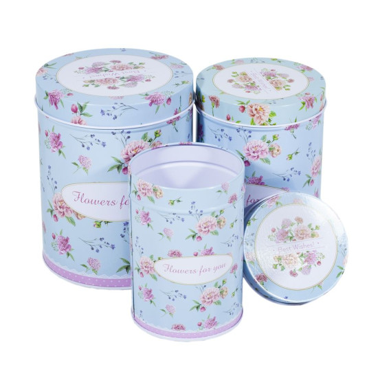 Подарункова коробка MT-213-06, металева, блакитна, кругла, 7.4x10.9cm/8.9x12.9cm/10.6x13.8cm. 3шт. в наборі (MT-213-06)