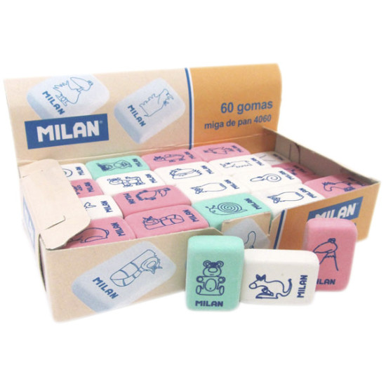 Гумка прямокутна  "TM MILAN" 2,8x1,9x1см, mix (4060CNM)