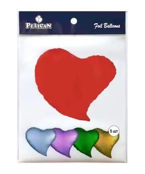 Шарик фольгированный PELICAN сердце согнутое 18 "(45см), КРАСНЫЙ, 5шт/уп Разноцветный Pelican (833507)