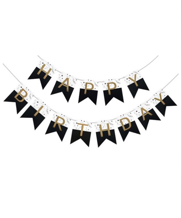 Гирлянда-флажки HAPPY BIRTHDAY 16см, черно-белая 871060 Unison (871060)