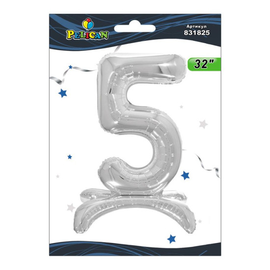 Цифра фольгована на підставці Pelican  "5" СРІБЛО 80см Срібний Pelican (831825)
