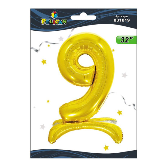 Цифра фольгированная на подставке Pelican "9" ЗОЛОТО 80см Золотой Pelican (831819)
