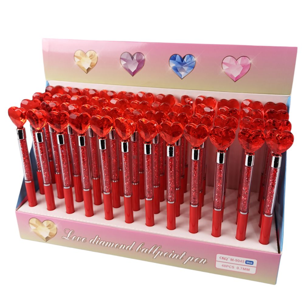 Ручка шариковая со стразами "Сердце-красное" синяя Красный Без бренда (9045-3)