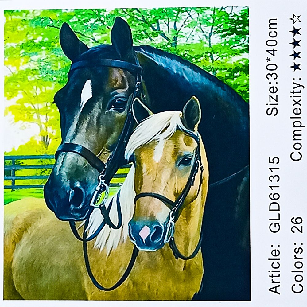 Алмазная мозаика   30 х 40см  "Пара лошадей"  (холст на раме) Разноцветный Unison (61315_B GLD)