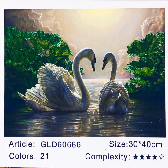 Алмазна мозаїка за номерами 30 х 40см "Лебеді" (полотно на рамі) Різнокольоровий Unison (60686)