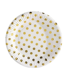Тарілки паперові TM Pelican 23cm "Білі  з золотим горошком "    10шт (871701)