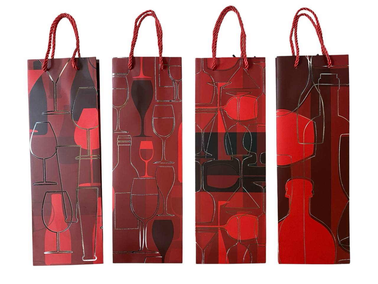 Пакет подарочный под бутылку, фольгированный, 4 дизайна, 210g, 12 x 35 x 10см (3172)