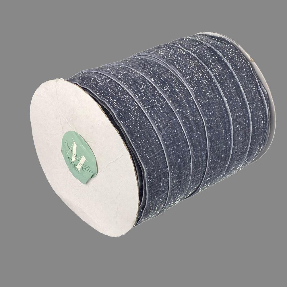 Оксамитова стрічка  блискуча 2,5 см х 50 ярдів Сірий Marill (D16725- dark gray)