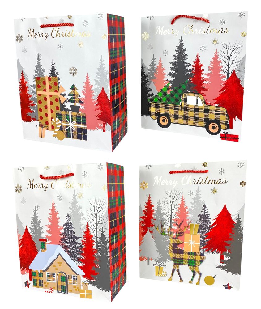 Пакет подарочный новогодний , 26 х 32 х 12cm 4 дизайна (746M)
