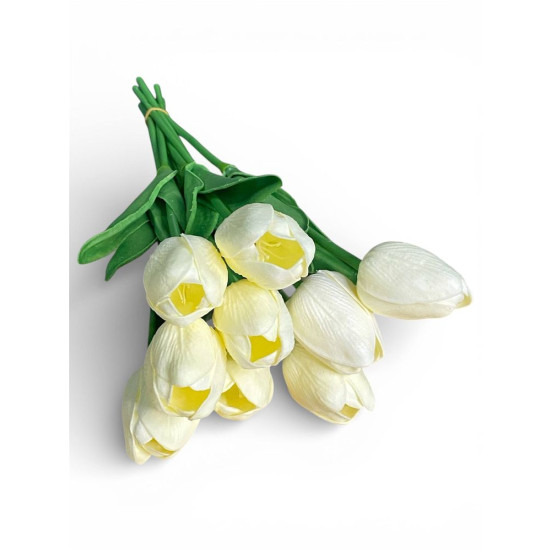 Букет латексних тюльпанів з ефектом живого дотику 9 бутонів (4 х 4см) кремовий 34 см Marill (C30444-12)