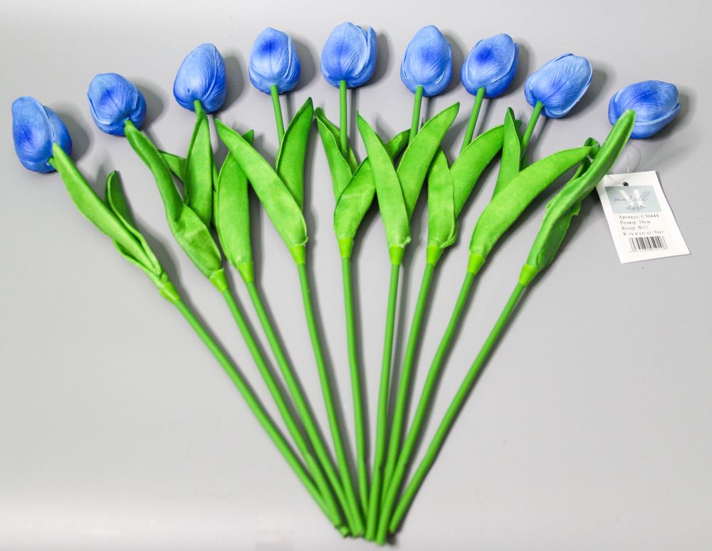 Букет латексних тюльпанів з ефектом живого дотику 9 бутонів (4 х 4см) насичений синій 34 см Синій Marill (C30444-11)