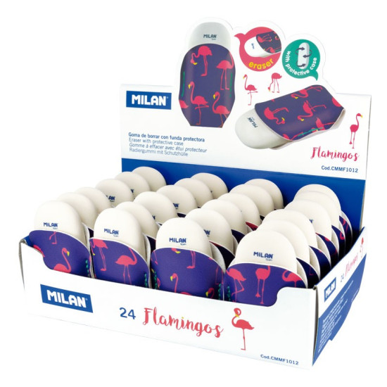 Ластик овал. бел."Фламинго" "TM MILAN" в дисп. 24шт. 9,5*6,5*15,5см, и (1012CMMF)
