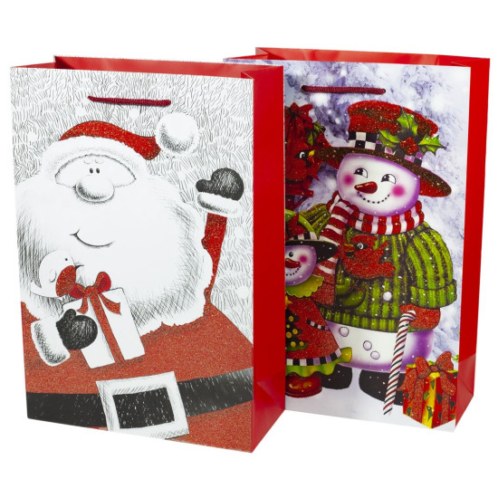 Пакет подар.  новорічний PVM233410-5 , 210г  великий  вертик 23,5х34х10 з глітером, mix (PVM233410-5)