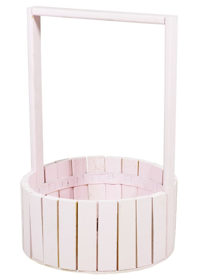 Корзина розовая деревяная круглая большая BW-230 (BW-230 pink)