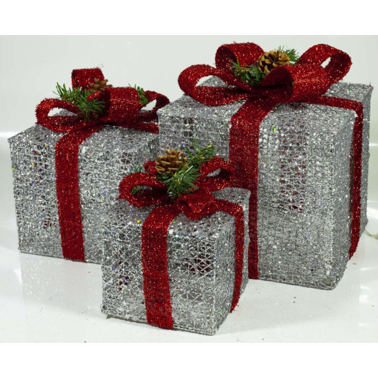 Подарки LED, 45 см серебряный с красным (19-021-S)