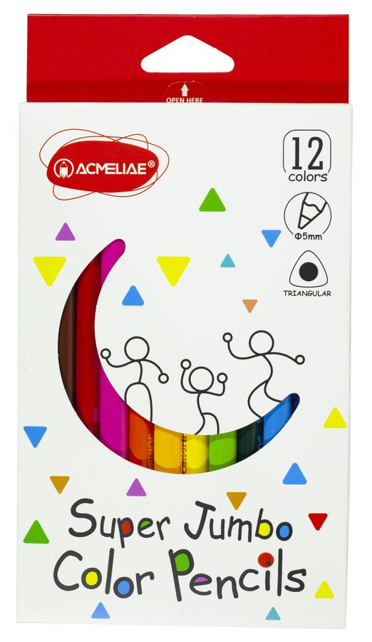 Карандаши "Acmeliae" 12 цветов треугольные 5мм  "Super Jumbo" Разноцветный Acmeliae (9404-12)