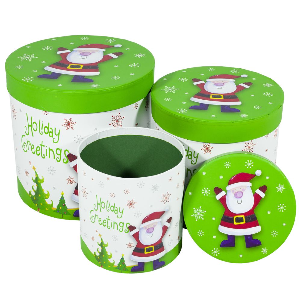 Подарункова новорічна  коробка, кругла L.18x17.2cm M.15.5x15cm  S.12x12.2cm  , набір - 3шт (110-37-42)