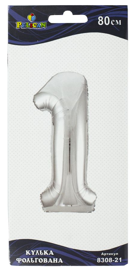 Цифра фольгированная Pelican, "1" СЕРЕБРО 80см Серебряный Pelican (830821)