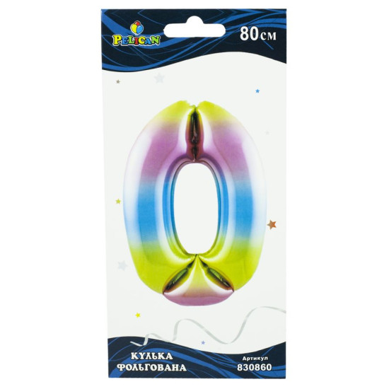 Цифра фольгированная Pelican, "0" РАДУЖНАЯ 80см Разноцветный Pelican (830860)