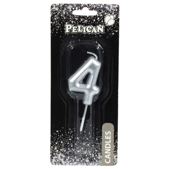Свеча для торта Pelican, "4" СЕРЕБРО 4,5см Серебряный Pelican (864524)