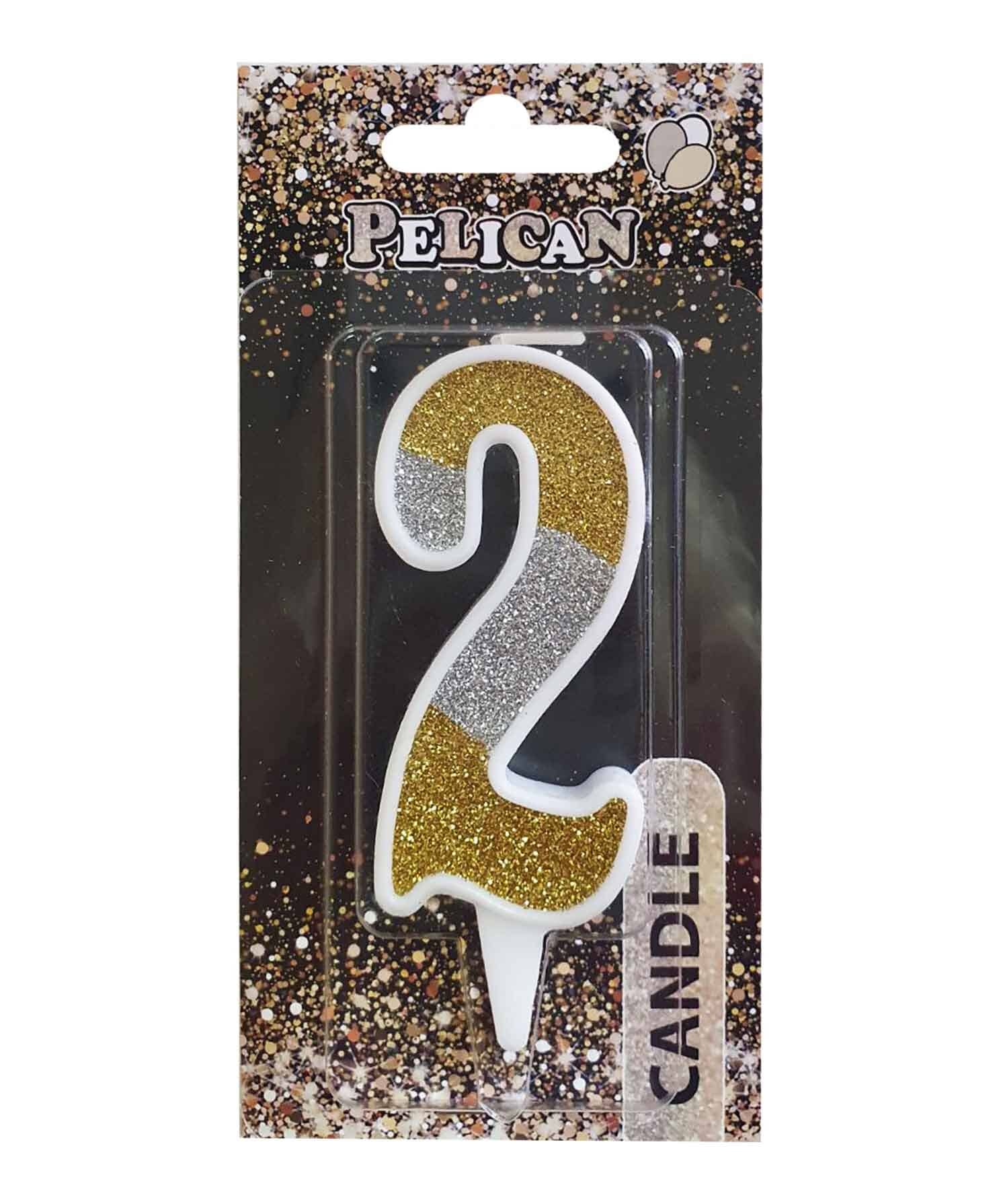 Свеча для торта Pelican "2" СЕРЕБРЯНО-ЗОЛОТАЯ 7см Разноцветный Pelican (867032)