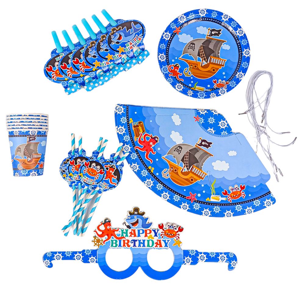 Набір до дня народження "Морський світ" на 6 персон, 36 предметів Синій Без бренду (10326)