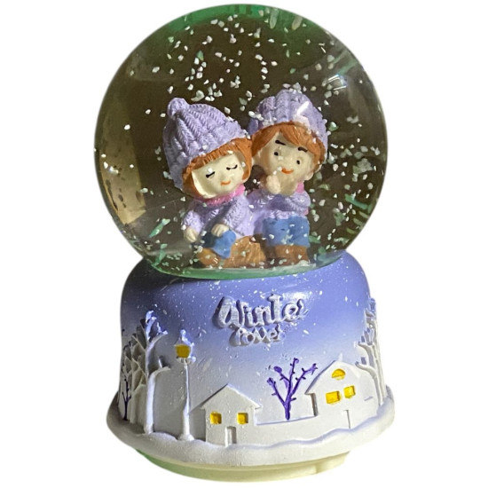 Светящийся сувенир музыкальный "Шар снежный 80мм - Дети на снегу", 2 вида (F-208-80)