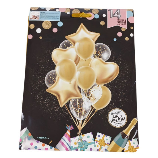 Набор из 14 шариков "Звезда, Сердце" золото (1212-14-2 gold)