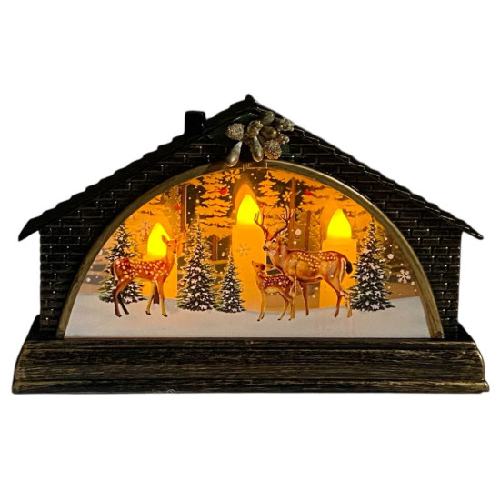 Светящийся сувенир декоративный LED "Домик-Олень" 15,5 х 4 х 9,5см (ZF-080-А-3)