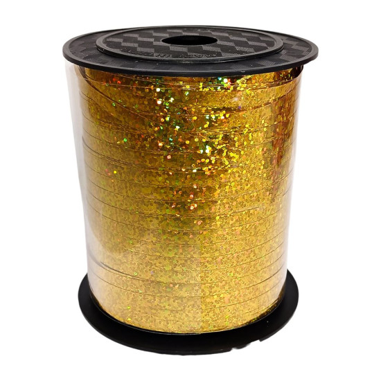 Лента золотая голограмма для букетов, подарков, шаров   0,5cm, 250yard (LP05150-1)
