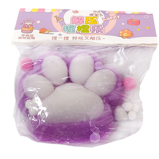 Таба сквіш антистрес  лапка хутряна араматизована 12см  бузкова (713002 lilac + white)