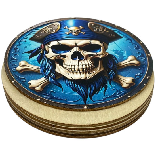 Набір дерев'яних підставок під чашку  6шт "Пірати", ø 10см, товщина 2мм (CS-01)